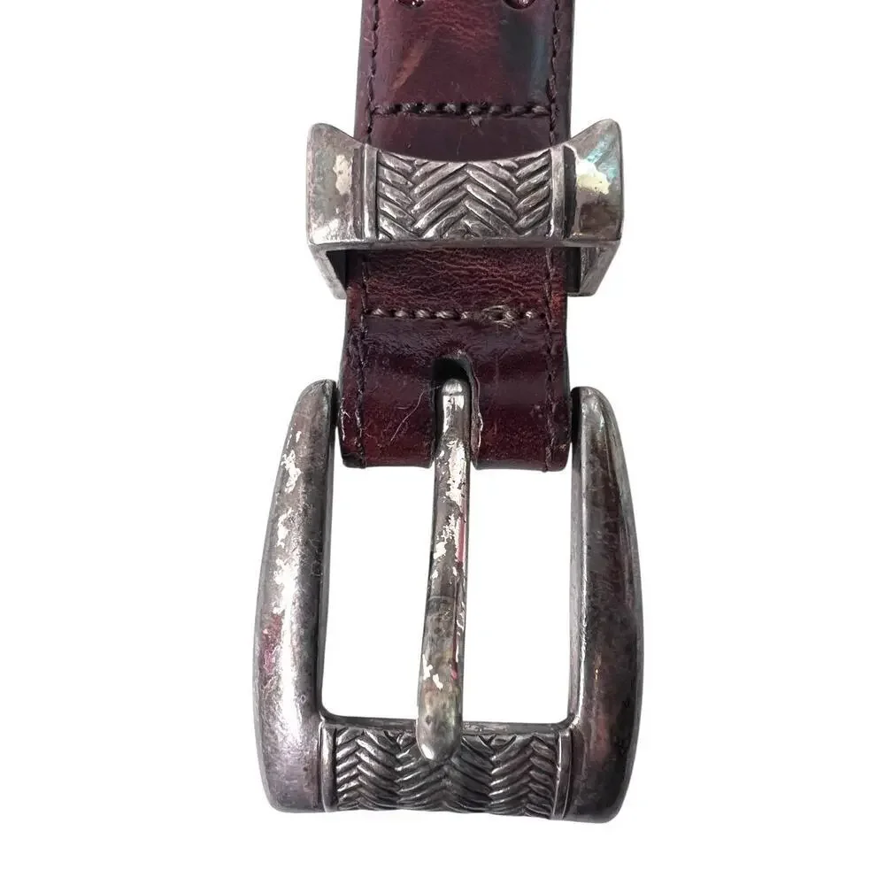 Vtg. ONYX By Brighton 2 Tone Braided Leather Belt with a Silver Buckle Size 38